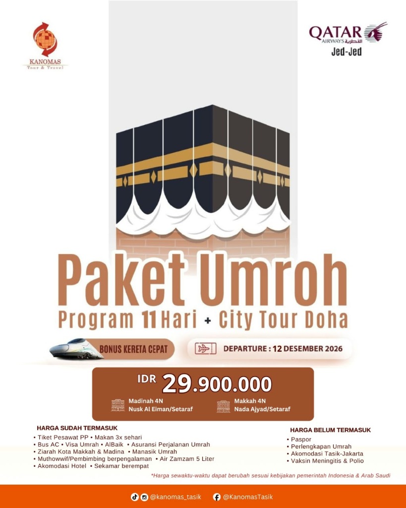 Paket Umroh Program 11 Hari + City Tour Doha (Qatar Airways)